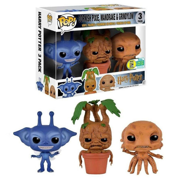 Фигурка Funko Pop Горниш Пикси, Мандрагора и Гриндилоу (Корнуэльские пикси) - Gornish Pixie, Mandrake & Grindylow - 3 Pack 10 см